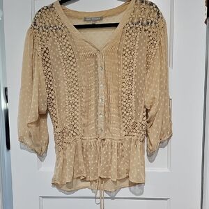 Daniel Rainn Cream Peplum Tie Front Blouse